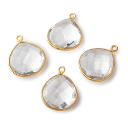 16mm Vermeil Bezeled Crystal Quartz faceted heart focal pendant 1 piece (ONLINE ORDER ONLY)