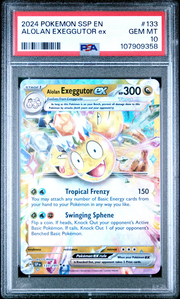 Graded 2024 PKM Ssp En-Surging Sparks Alolan Exeggutor #133 Ex Trading Card Game PSA 10 Gem Mint