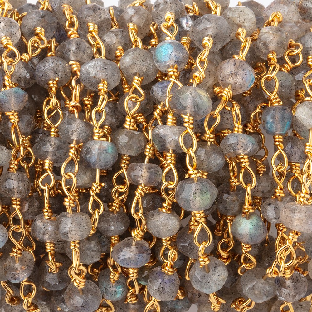 4mm Labradorite faceted rondelle Gold Chain by the foot 34 pieces (ONLINE ORDER ONLY)