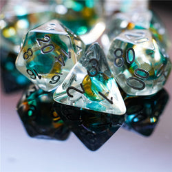 Teal & Orange Colorful Glass Bead Dice 7-Dice Set Resin (Online Only)