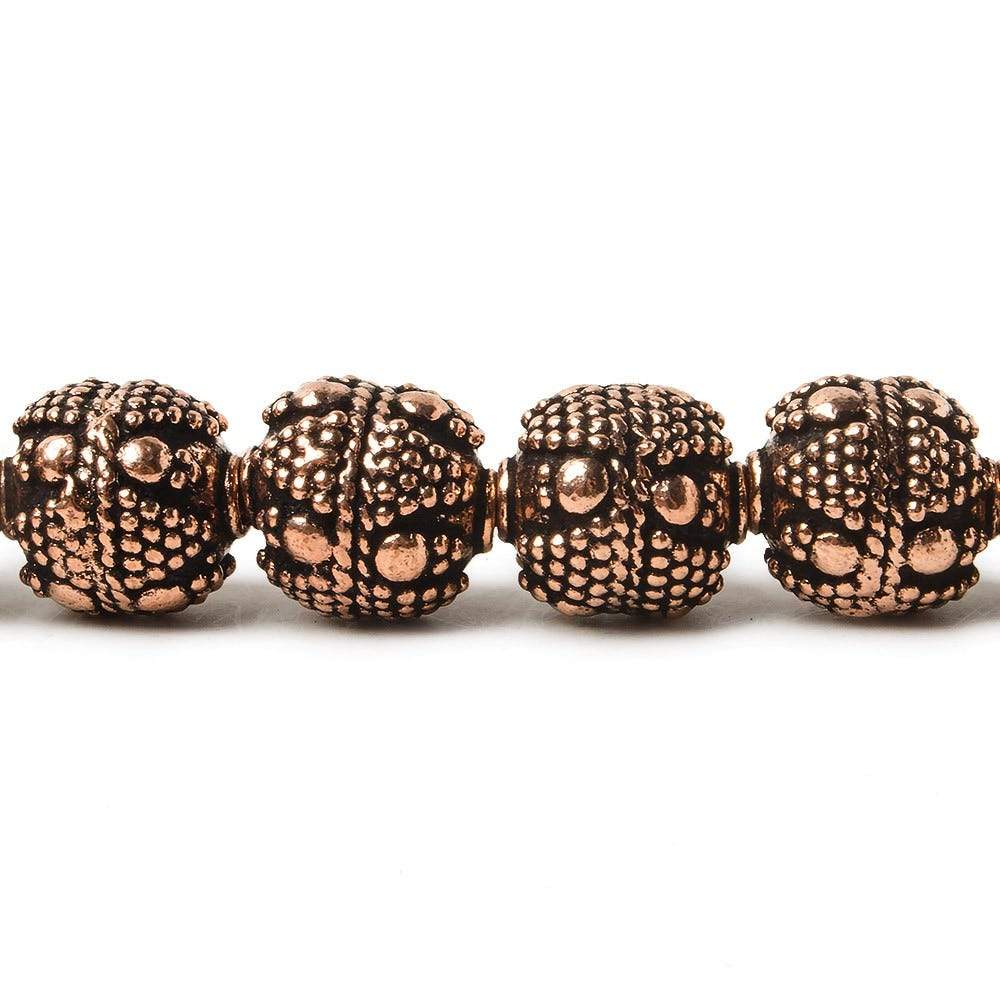 10mm Antiqued Copper Bead Bead Round Miligrain Triangle and Dots 8 inch 18 pcs