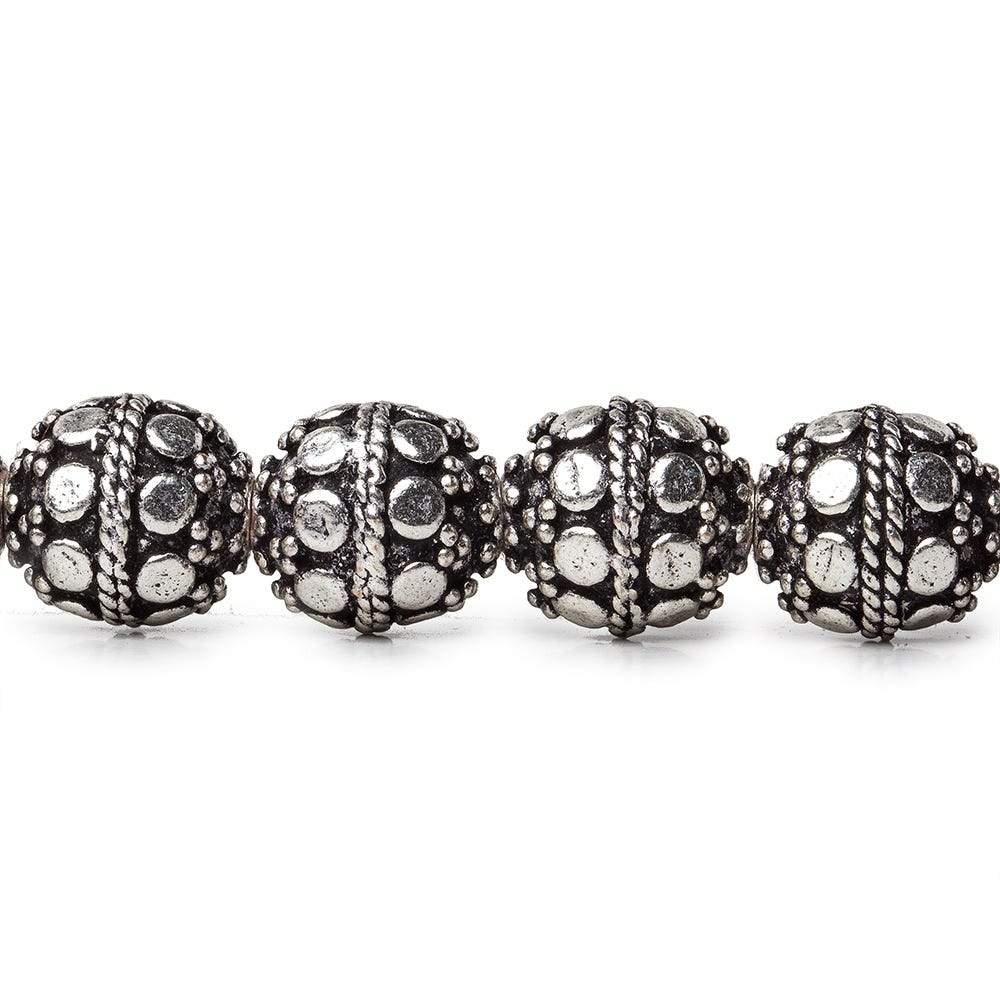10mm Antiqued Sterling Silver Plated Copper Bead Roval, Dots 8 inch 20 pieces (ONLINE ORDER ONLY)