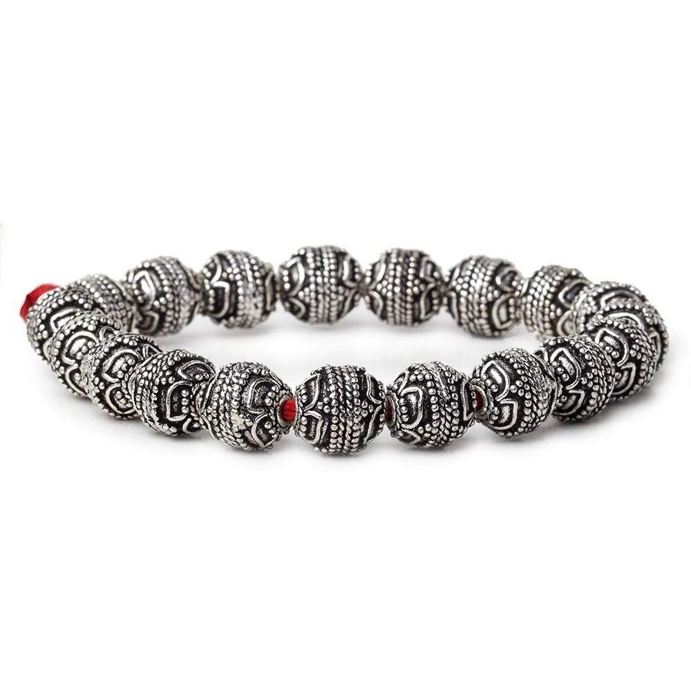 10mm  Antiqued Sterling Silver Plated Copper Bead Roval, Four Leaf Tip 8 inch 20 pieces (ONLINE ORDER ONLY)