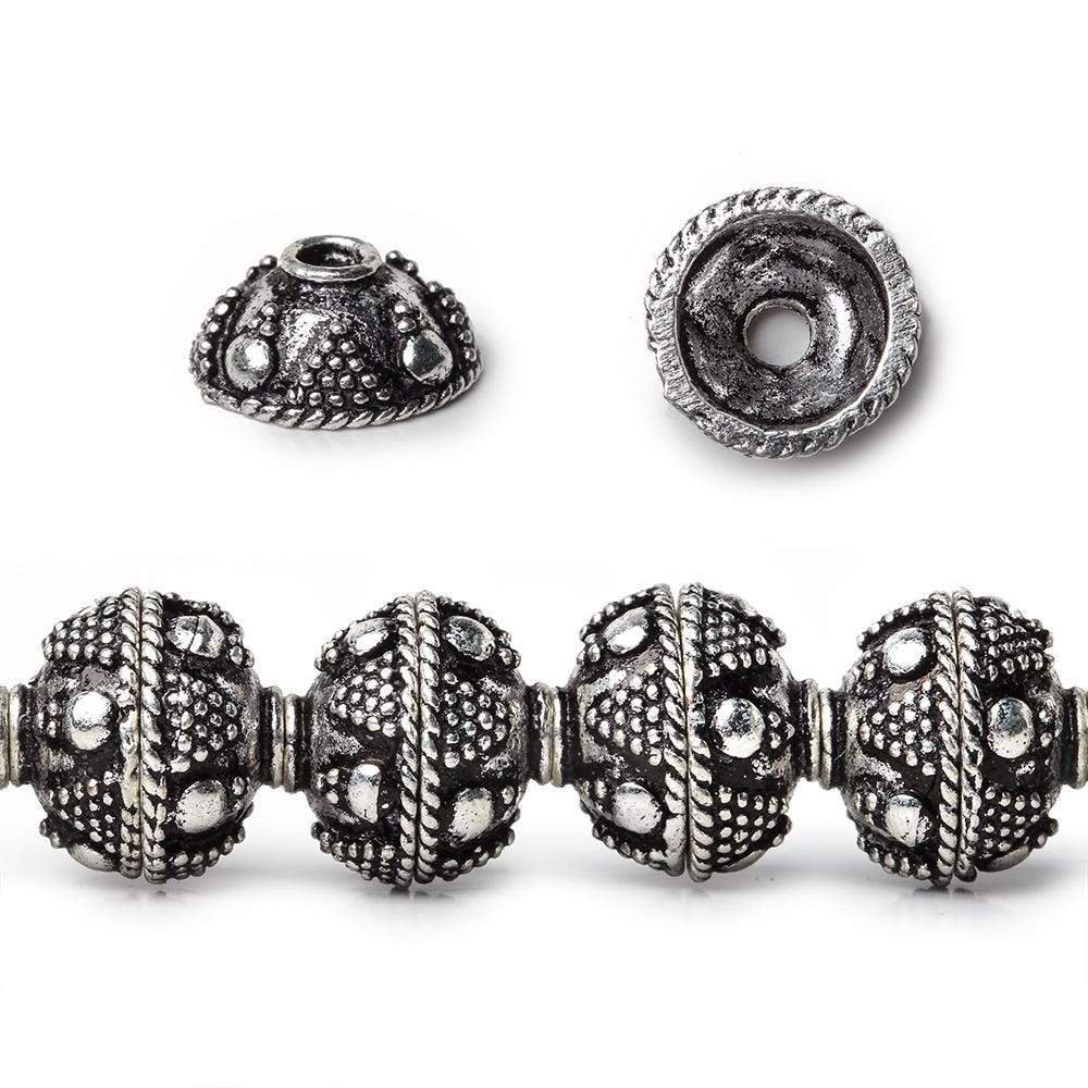 10mm Antiqued Sterling Silver Plated Copper Roval Miligrain Triangle & Plain Circle 8 inch 44 beads (ONLINE ORDER ONLY)