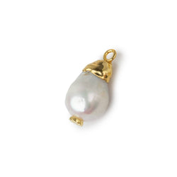 10mm Gold Leafed White Drop Freshwater Pearl Pendant Focal Bead 1 piece (ONLINE ORDER ONLY)