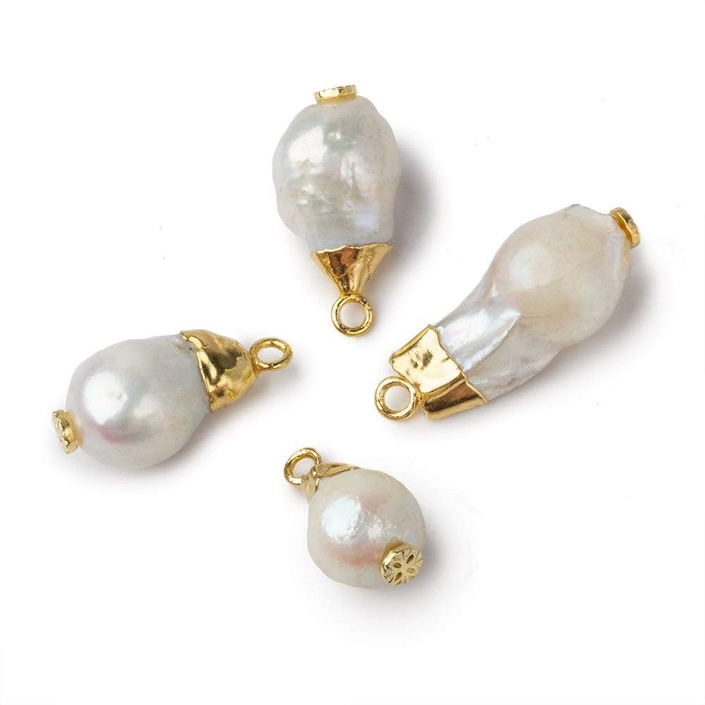 10mm Gold Leafed White Drop Freshwater Pearl Pendant Focal Bead 1 piece (ONLINE ORDER ONLY)