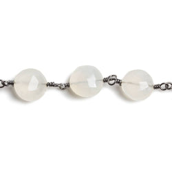 10mm Grey Chalcedony faceted coin Black Gold Chain by the foot 18 beads