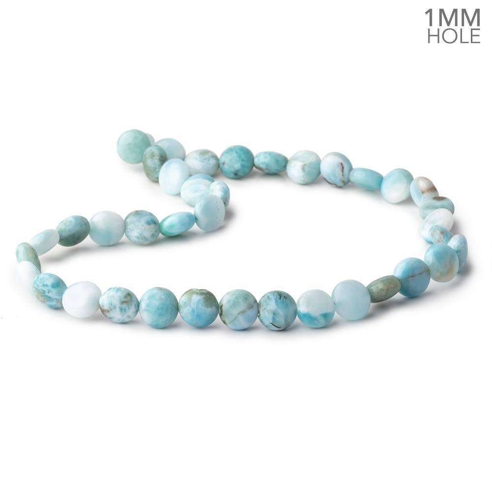 10mm Larimar Plain Coin Beads 15 inch 39 pieces AA 1mm Large Hole (ONLINE ORDER ONLY)
