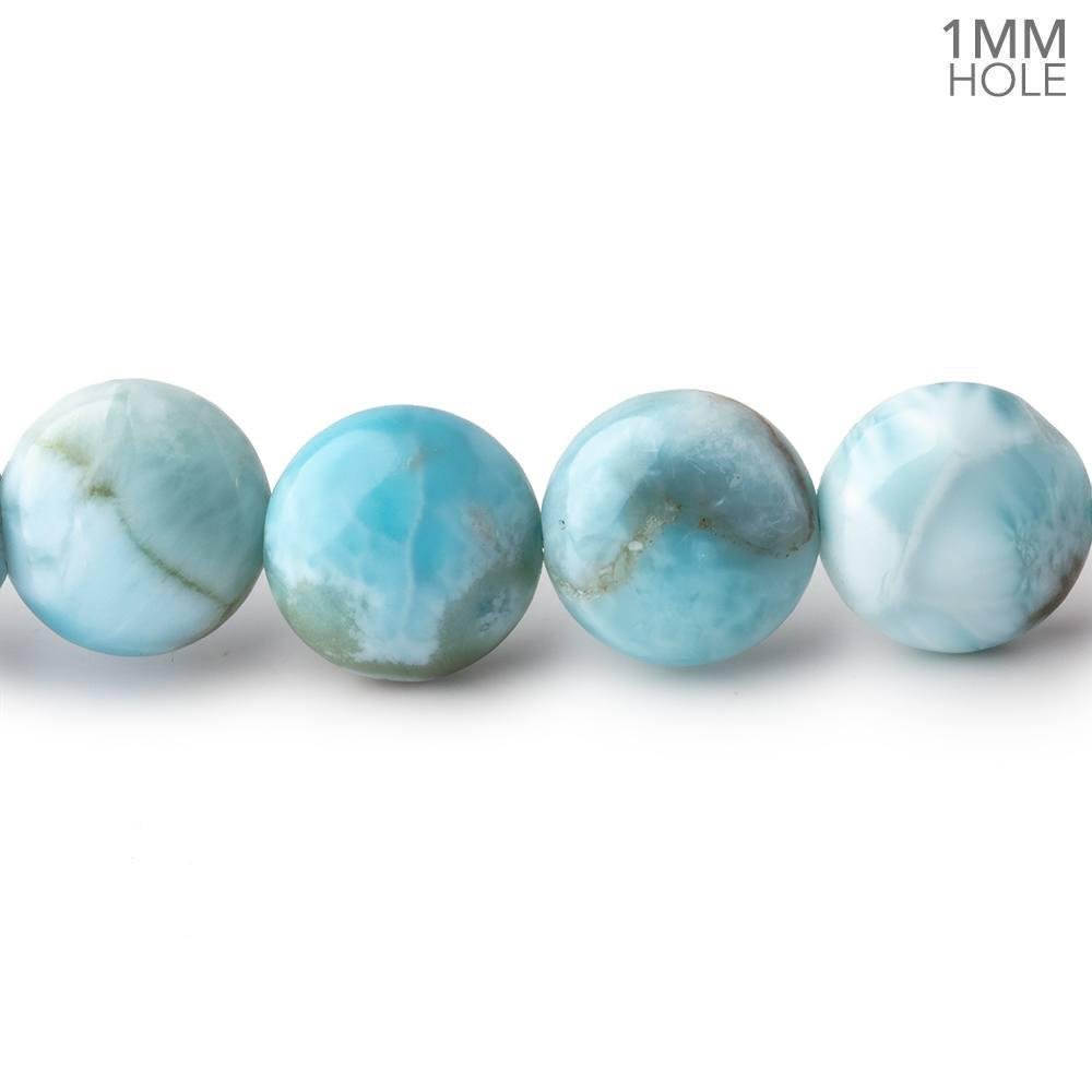 10mm Larimar Plain Coin Beads 15 inch 39 pieces AA 1mm Large Hole (ONLINE ORDER ONLY)