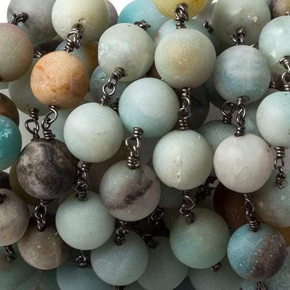 10mm Matte Amazonite plain round Black Gold Chain by the foot 18 pcs (ONLINE ORDER ONLY)