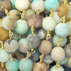 10mm Matte Multi Color Amazonite plain round Gold Chain by the foot 19 pieces (ONLINE ORDER ONLY)