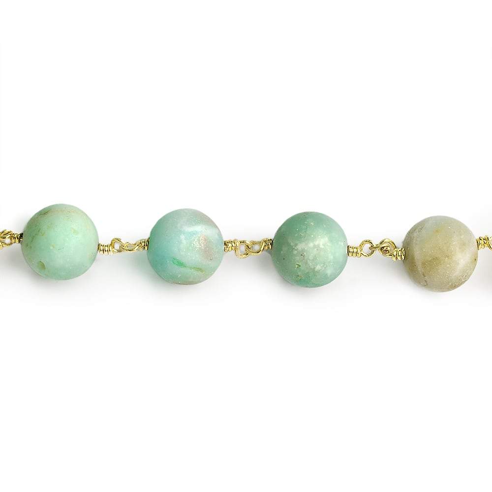 10mm Matte Multi Color Amazonite plain round Gold Chain by the foot 19 pieces (ONLINE ORDER ONLY)