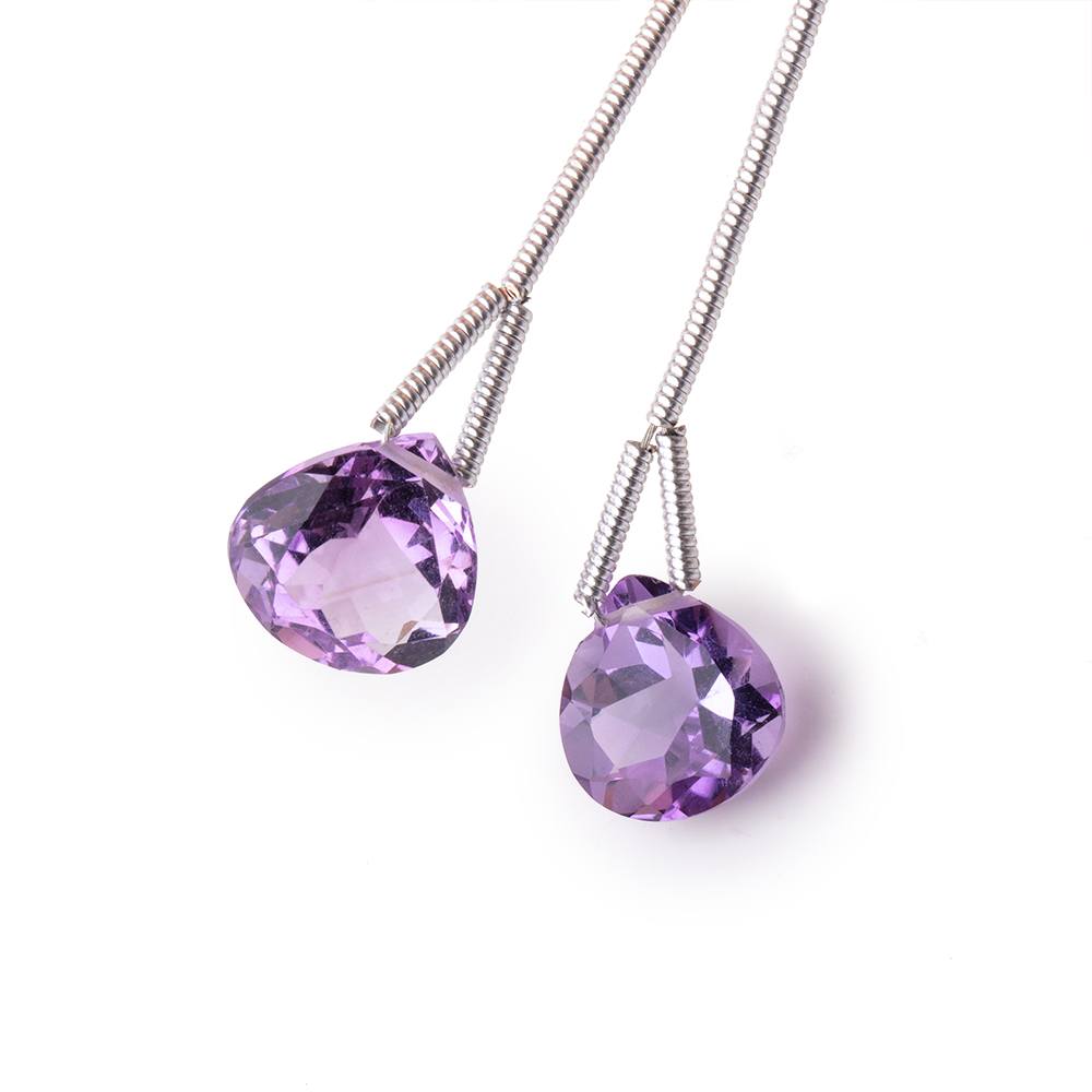 10mm Pink Amethyst Faceted Heart Focal Set of 2 Beads AAA (ONLINE ORDER ONLY)