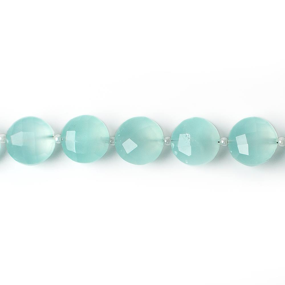 10mm Sea Blue Chalcedony faceted coin beads 8 inch 12 pieces A (ONLINE ORDER ONLY)