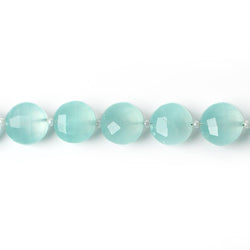 10mm Sea Blue Chalcedony faceted coin beads 8 inch 12 pieces A (ONLINE ORDER ONLY)