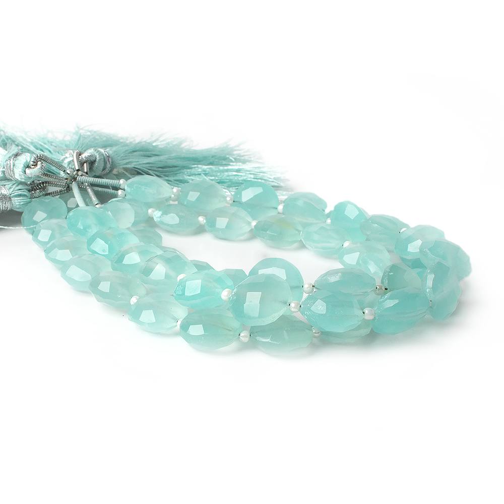 10mm Sea Blue Chalcedony faceted coin beads 8 inch 12 pieces A (ONLINE ORDER ONLY)