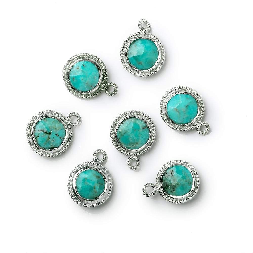 10mm Silver Rope Bezel Turquoise Coin Pendant 1 piece (ONLINE ORDER ONLY)