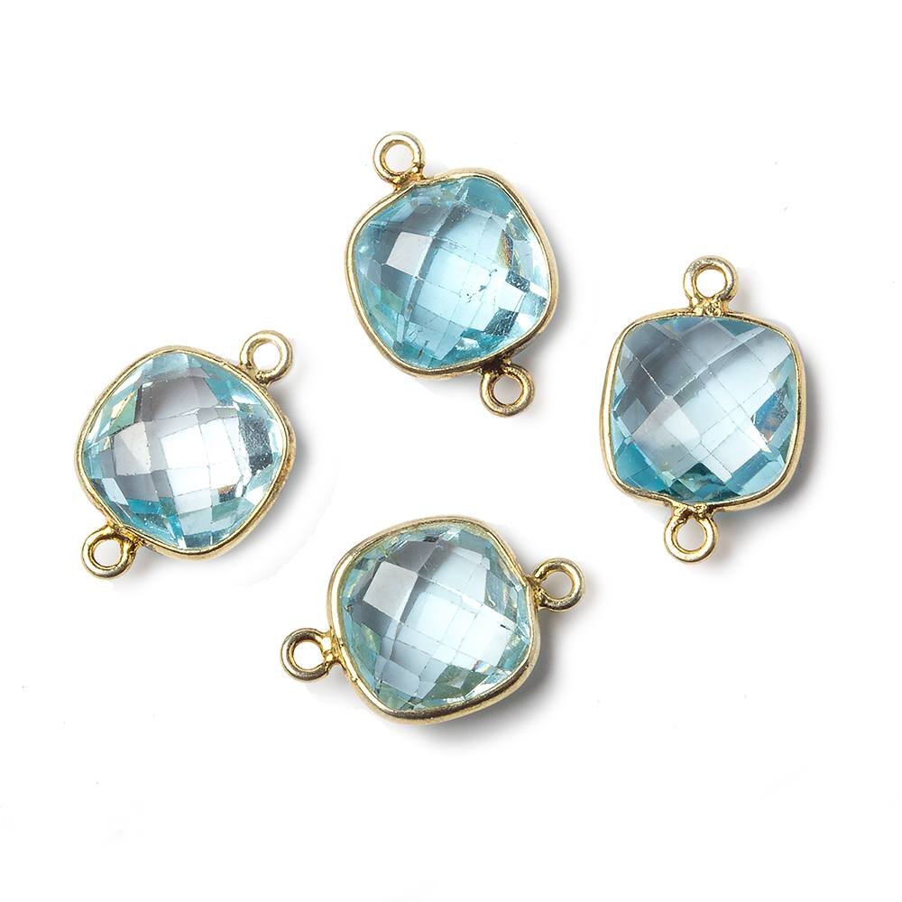 10mm Vermeil Bezel Sky Blue Topaz faceted pillow Petite Connector 1 piece (ONLINE ORDER ONLY)