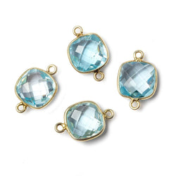 10mm Vermeil Bezel Sky Blue Topaz faceted pillow Petite Connector 1 piece (ONLINE ORDER ONLY)