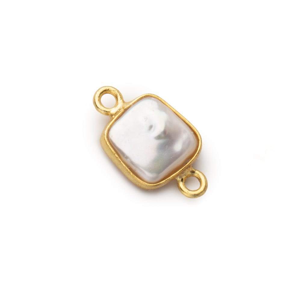 10mm Vermeil Bezel Soft Peach Square Pearl Connector 1 piece (ONLINE ORDER ONLY)