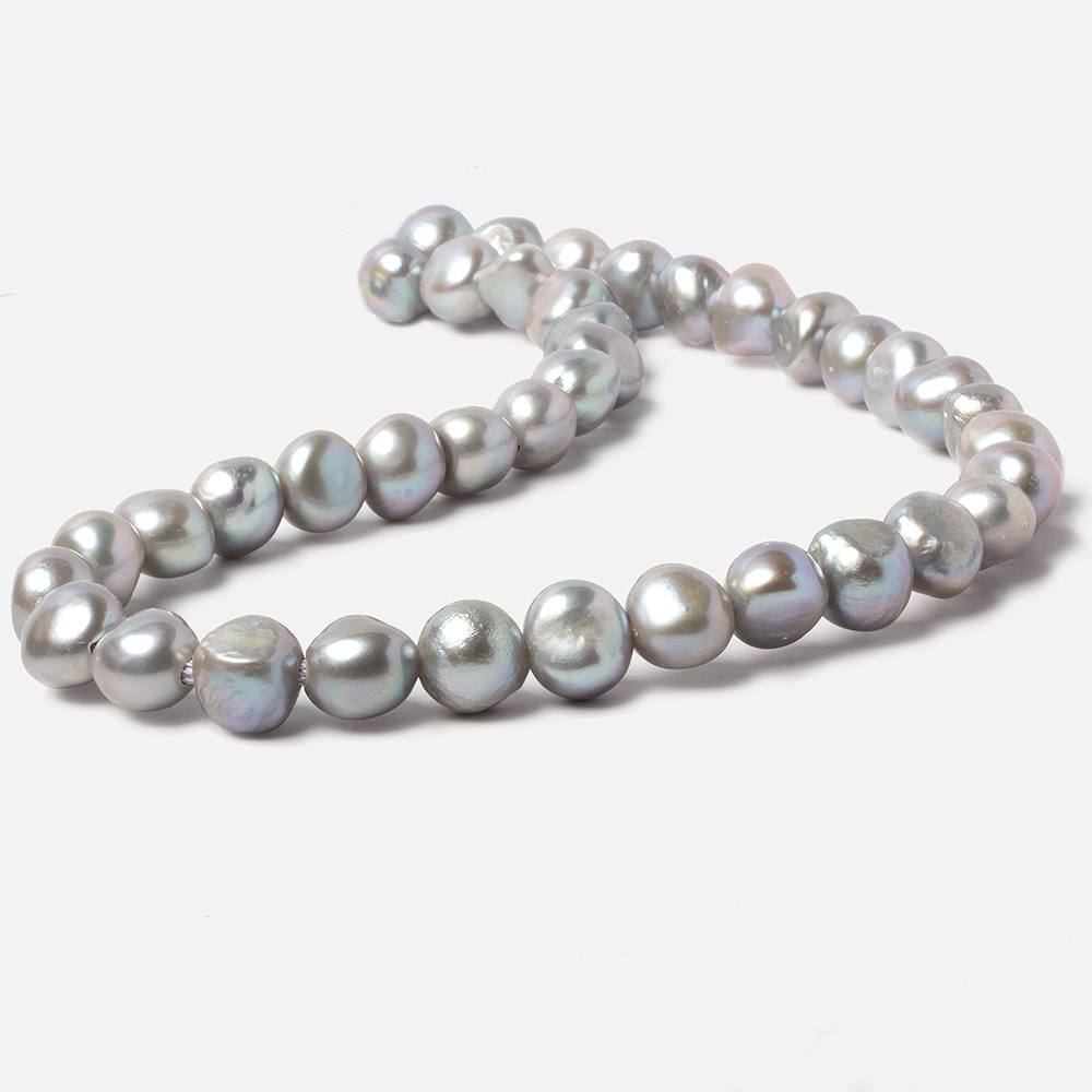 10x10-12x11mm Stainless Steel Silver Baroque Side Drilled Large Hole Freshwater Pearls 15 inch 39 pcs (ONLINE ORDER ONLY)