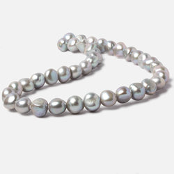 10x10-12x11mm Stainless Steel Silver Baroque Side Drilled Large Hole Freshwater Pearls 15 inch 39 pcs (ONLINE ORDER ONLY)