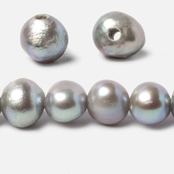 10x10-12x11mm Stainless Steel Silver Baroque Side Drilled Large Hole Freshwater Pearls 15 inch 39 pcs (ONLINE ORDER ONLY)