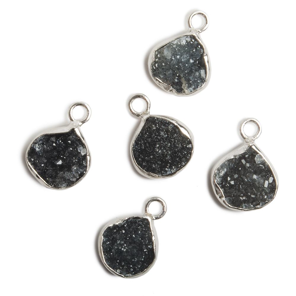 10x10mm Silver Bezel Black Drusy Heart 1 ring Charm Pendant 1 piece (ONLINE ORDER ONLY)