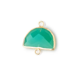 10x15mm Gold Leafed Green Onyx Faceted Half Moon Focal Connector 1 piece