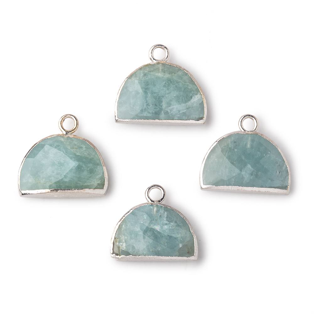 10x15mm Silver Leafed Aquamarine Faceted Half Moon Focal Pendant 1 piece (ONLINE ORDER ONLY)