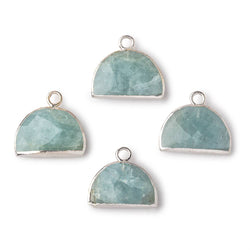 10x15mm Silver Leafed Aquamarine Faceted Half Moon Focal Pendant 1 piece (ONLINE ORDER ONLY)