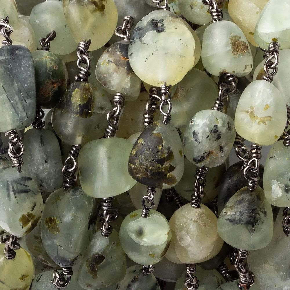 10x6-15x10mm Matte Dendritic Prehnite plain nugget Black Gold plated Chain by the foot (ONLINE ORDER ONLY)