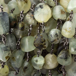 10x6-15x10mm Matte Dendritic Prehnite plain nugget Black Gold plated Chain by the foot (ONLINE ORDER ONLY)