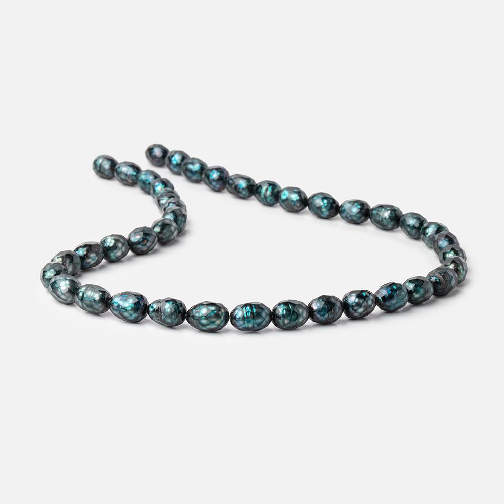 10x7-11x7mm Dark Teal Faceted Oval Freshwater Pearls 16 inch 33 pieces (ONLINE ORDER ONLY)