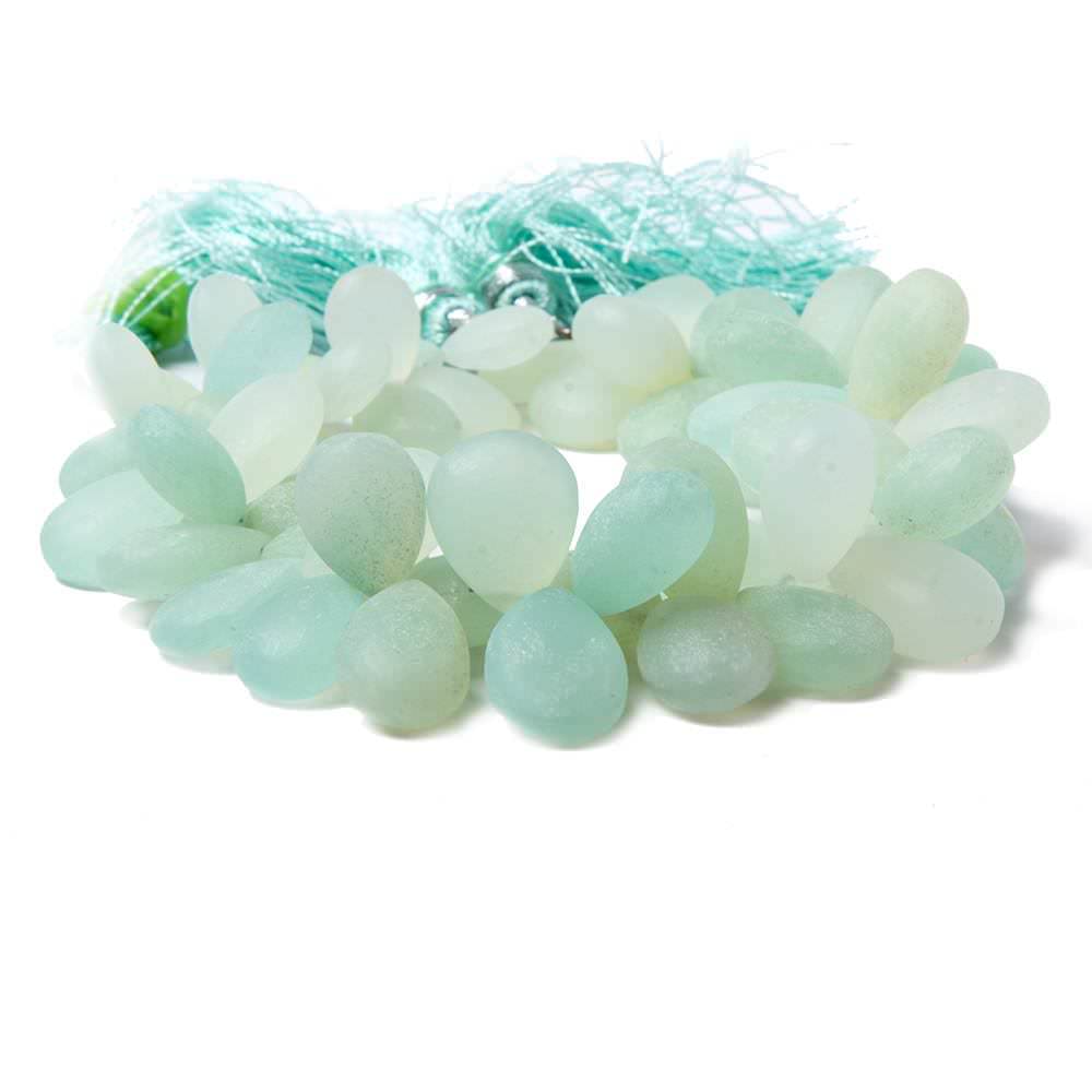 10x7-15x11mm Frosted Sea Green Chalcedony plain pear beads 8 inch 60 pcs (ONLINE ORDER ONLY)