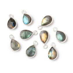 10x7.5mm Silver Bezel Multi Flash Labradorite Faceted Pear Pendant 1 Focal (ONLINE ORDER ONLY)