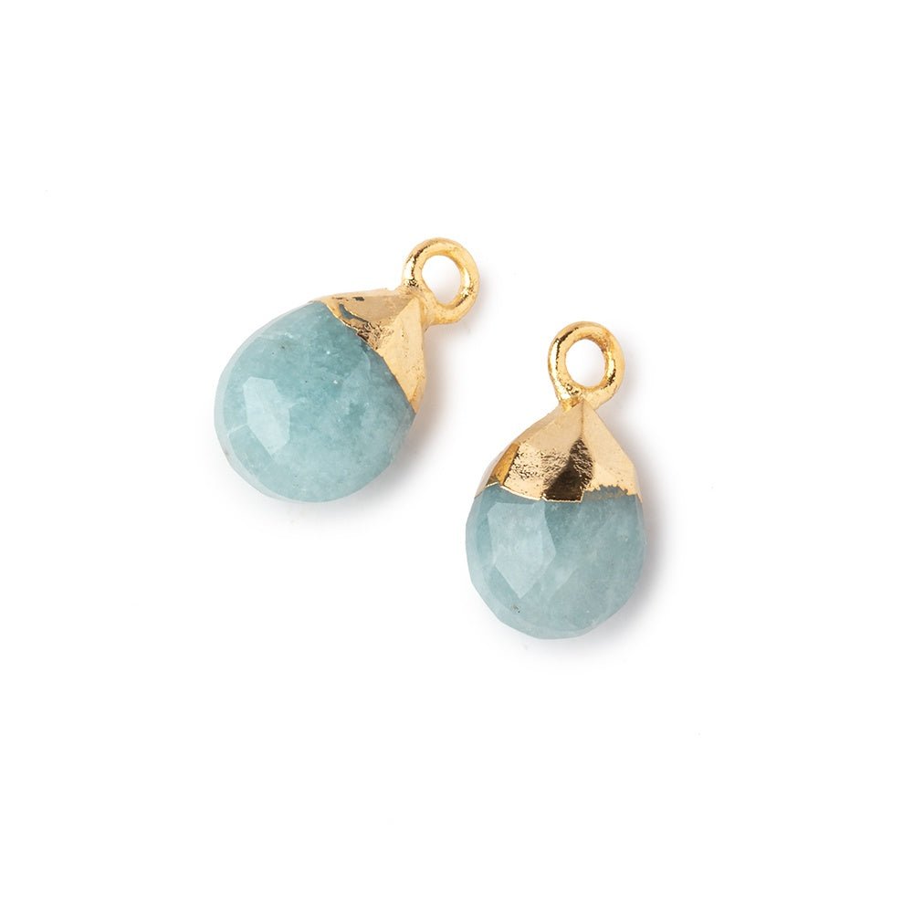 10x7mm Gold Leafed Aquamarine Faceted Pear Set of 2 Pendants (ONLINE ORDER ONLY)