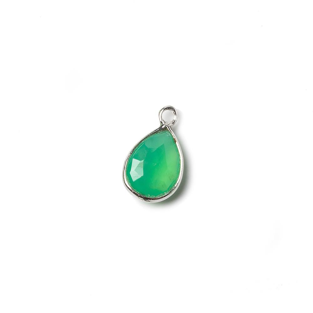 10x7mm Sterling Silver Bezel Green Onyx faceted pear Petite Pendant 1 piece (ONLINE ORDER ONLY)