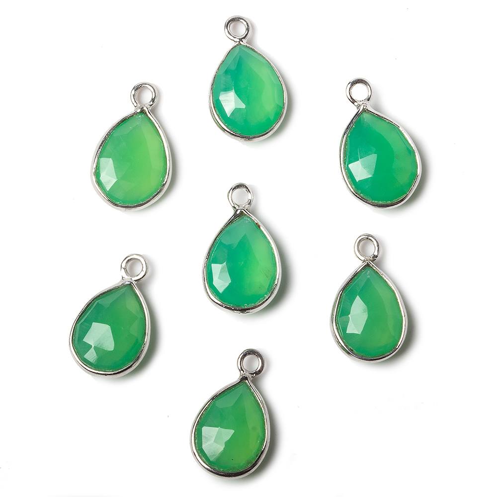 10x7mm Sterling Silver Bezel Green Onyx faceted pear Petite Pendant 1 piece (ONLINE ORDER ONLY)