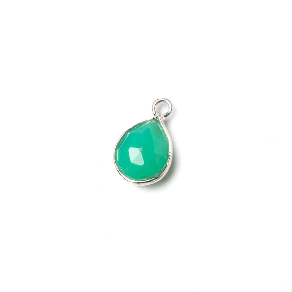10x7mm Sterling Silver Bezel Mint Green Onyx faceted pear Petite Pendant 1 piece (ONLINE ORDER ONLY)
