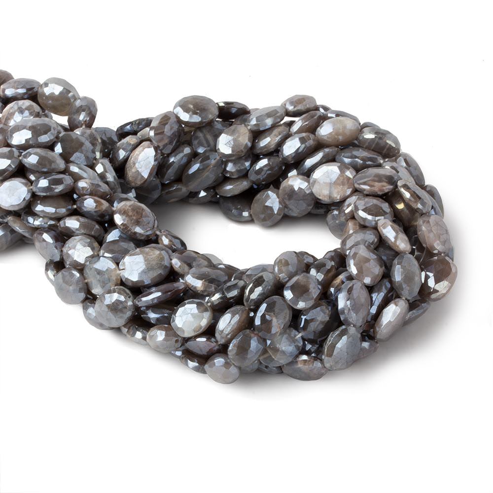 10x8-12x9mm Mystic Dark Platinum Grey Moonstone faceted ovals 14 inch 30 beads (ONLINE ORDER ONLY)