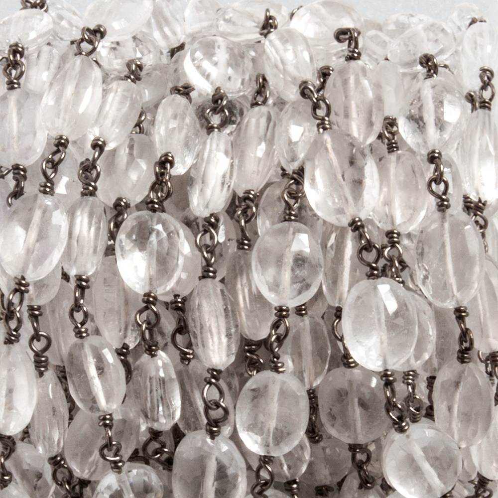 10x8mm Crystal Quartz faceted oval Black Gold plated Chain by the foot 18 beads (ONLINE ORDER ONLY)