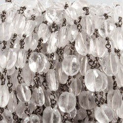 10x8mm Crystal Quartz faceted oval Black Gold plated Chain by the foot 18 beads (ONLINE ORDER ONLY)
