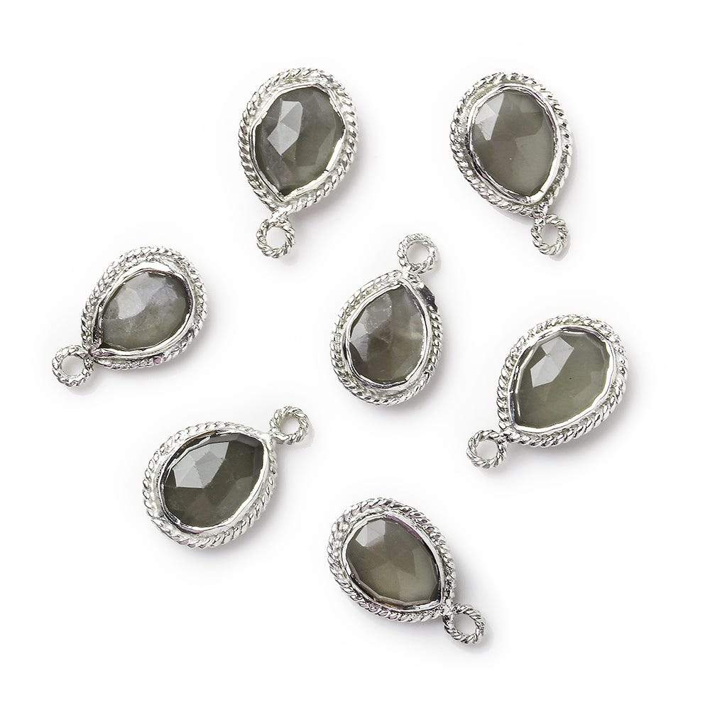 10x8mm Silver Rope Bezel Grey Moonstone Pear Pendant 1 piece (ONLINE ORDER ONLY)