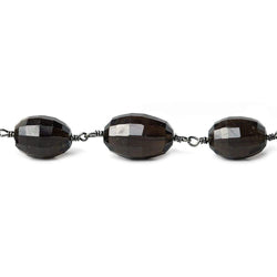 10x8mm Smoky Quartz faceted oval Black Gold plated Chain by the foot 18 pcs (ONLINE ORDER ONLY)