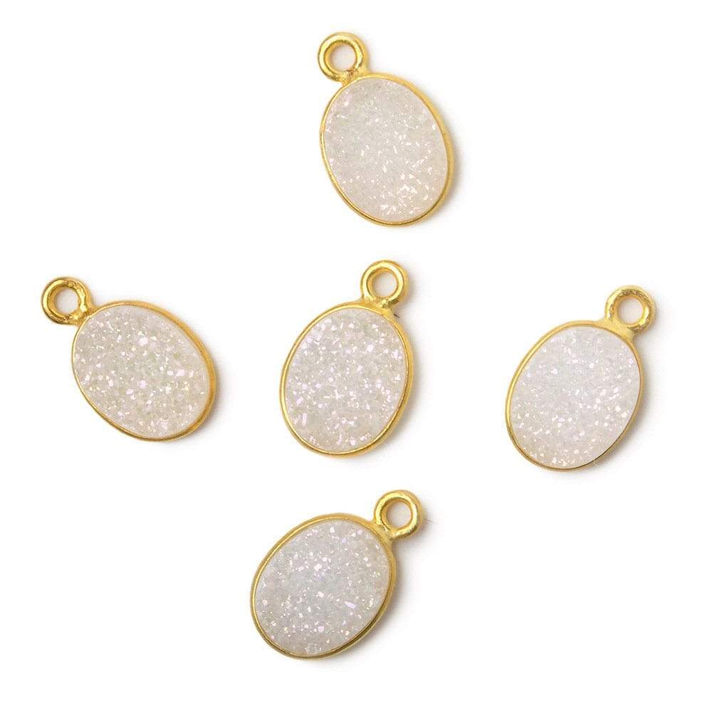 10x8mm Vermeil Bezel Mystic Pearl White Drusy Oval Pendant 1 piece (ONLINE ORDER ONLY)