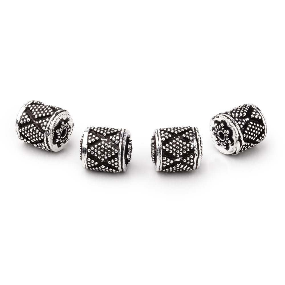 10x9mm Antiqued Silver Plated Copper Miligrain Tube Set of 4 Beads (ONLINE ORDER ONLY)
