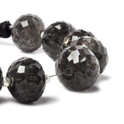11-13mm Tourmalinated Quartz Large Hole concave faceted rondelles 4.5 inch 8 beads (ONLINE ORDER ONLY)