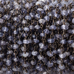 3mm Iolite faceted rondelle Black Gold Chain by the foot 36 pieces