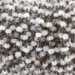 3mm Rainbow & White Moonstone faceted rondelle Black Gold Chain by the foot 36 pcs